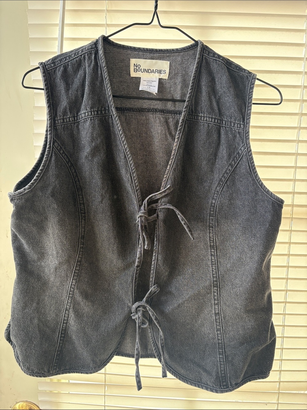 No Boundaries Charcoal Tie-Front Denim Vest